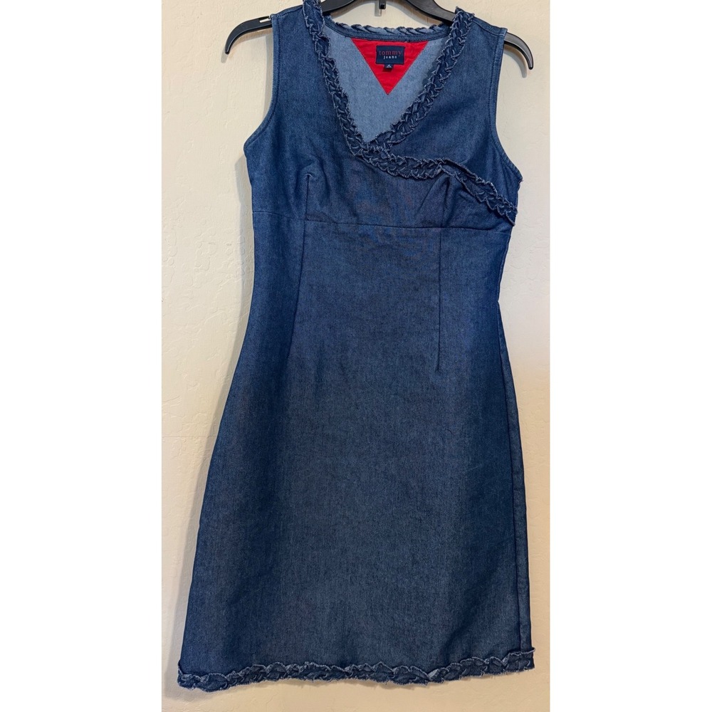 Tommy Jeans Dress 
Women M‎ Blue Denim V-Neck Ruffle Trim Vintage Y2K